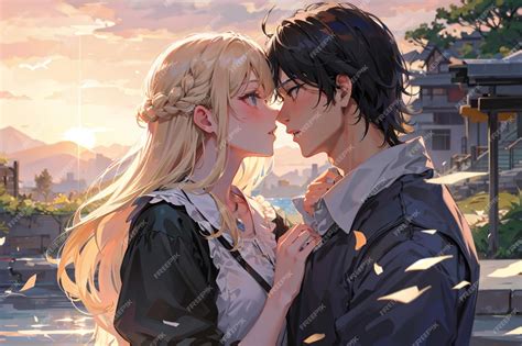 Ilustración de parejas besándose con efectos de IA