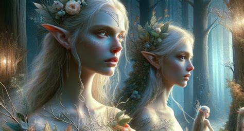 Ilustración de elfos en un bosque