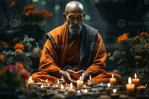 Monjes en meditación en un templo