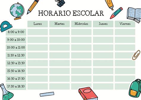 Horario de clases de la clase 1-A