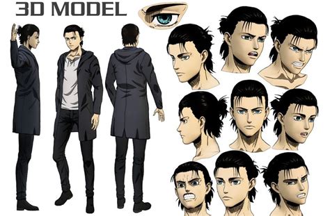 Diseño de Eren Jaeger en diferentes etapas de la serie