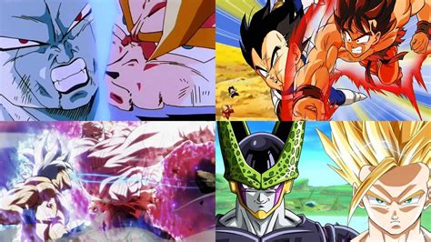 Ilustración épica de personajes de Dragon Ball en combate