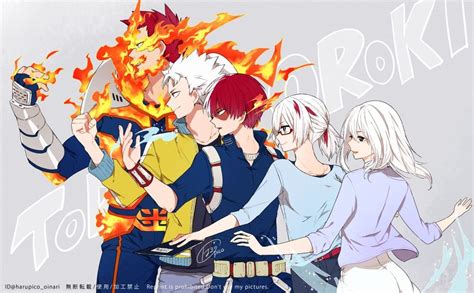 Familia Todoroki en estilo anime