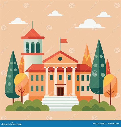 Ilustración de un campus universitario con un ambiente misterioso