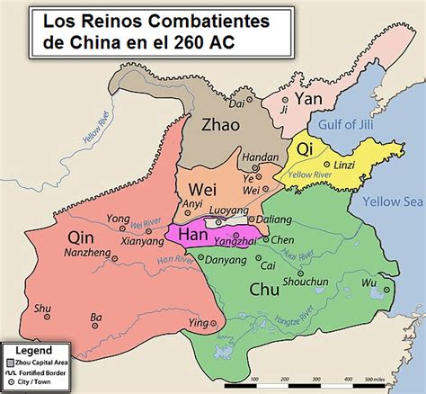 Mapa de China durante el período de los Reinos Combatientes