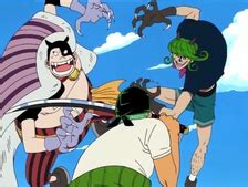 Escena de lucha de Zoro contra Sham y Buchi