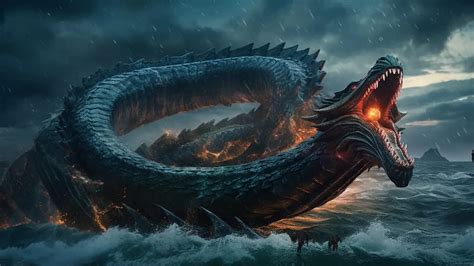 La serpiente Jörmungander atacando Elbaph
