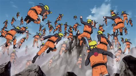 Ilustración de Naruto Uzumaki creando múltiples clones de sombra