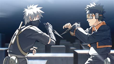 Ilustración de Kakashi y Obito como jóvenes ninjas