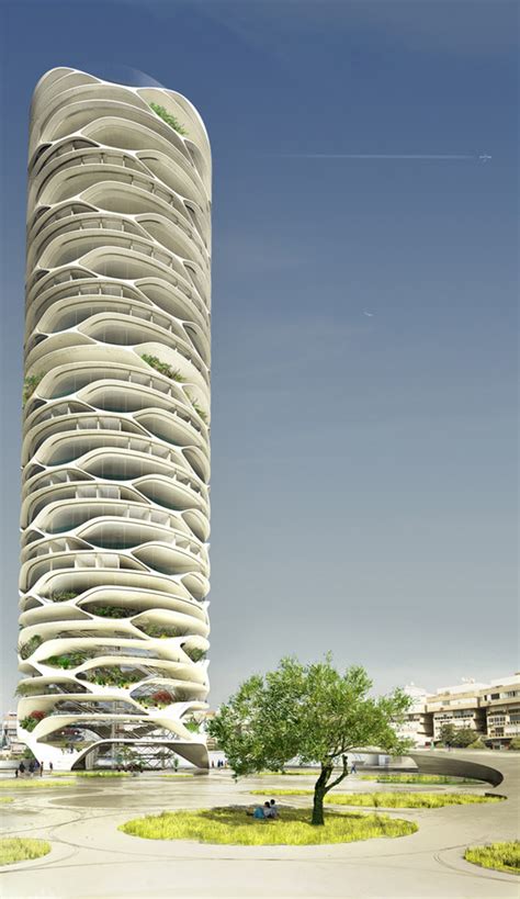 Arquitectura de Kirigakure con edificios cilíndricos
