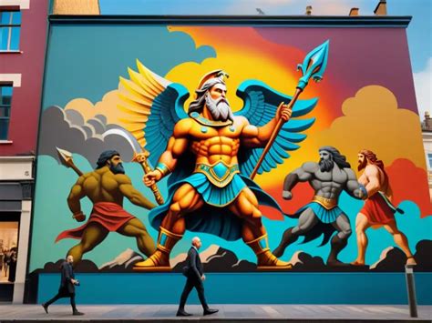 Mural con titanes atacando la ciudad