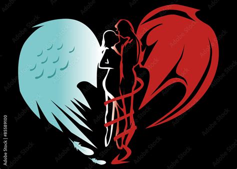Representación artística de un ángel y un demonio entrelazados.