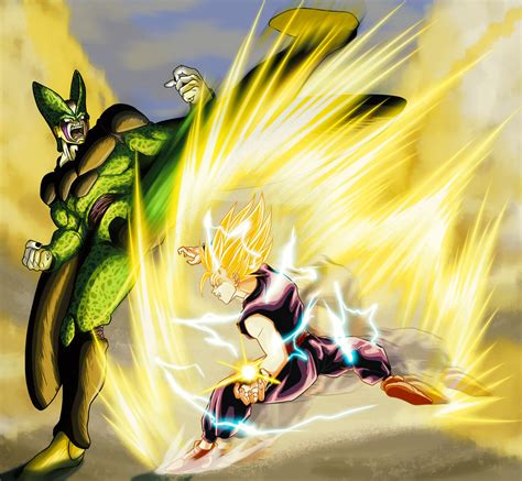 Gohan y Cell en batalla final