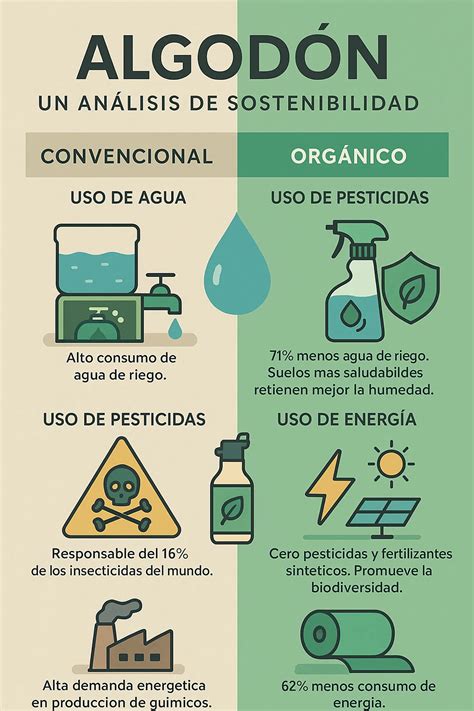 Infografía comparando el impacto ambiental del algodón orgánico y convencional