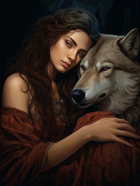 Ilustración de una bruja y una mujer lobo mirándose con afecto