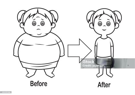 Ilustración de Kae Serinuma en su forma con sobrepeso y su forma delgada