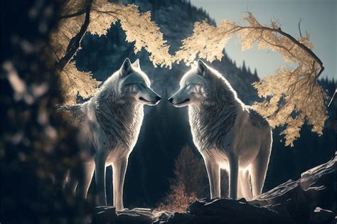 Una ilustración de dos lobos mirándose fijamente.