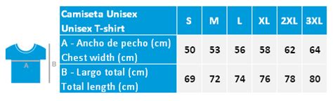 Comparativa de tallas de camisetas unisex