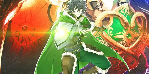 Ilustración de Naofumi Iwatani con su escudo