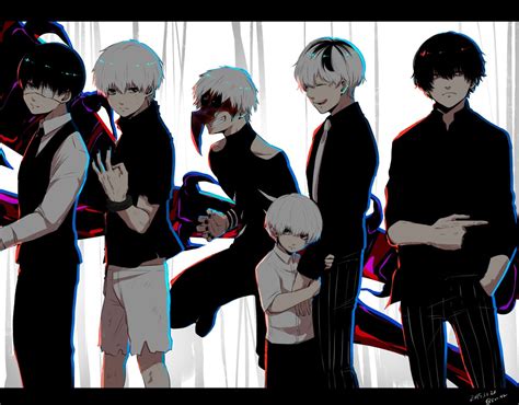 Comparativa de las diferentes apariencias de Kaneki (Kuroneki, Shironeki, Haise Sasaki)