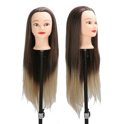 Maniquí de peluquería con cabello largo y oscuro