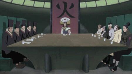 Danzō en la reunión con los demás dirigentes