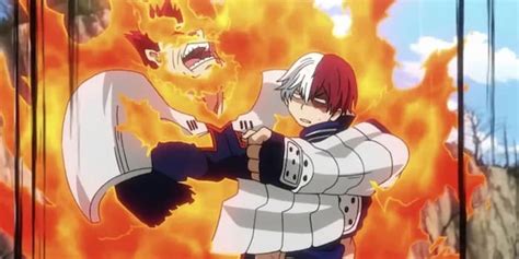 Shoto Todoroki enfrentándose a su padre Endeavor