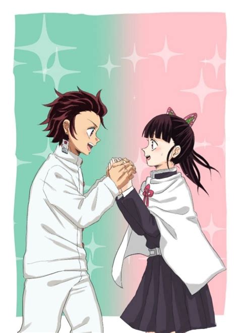 Tanjiro y Kanao lanzando una moneda