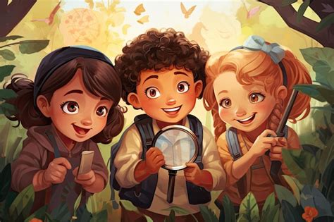 Ilustración de personajes de manhwa explorando un bosque