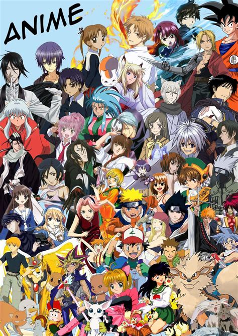 Collage de personajes de anime populares en parejas románticas