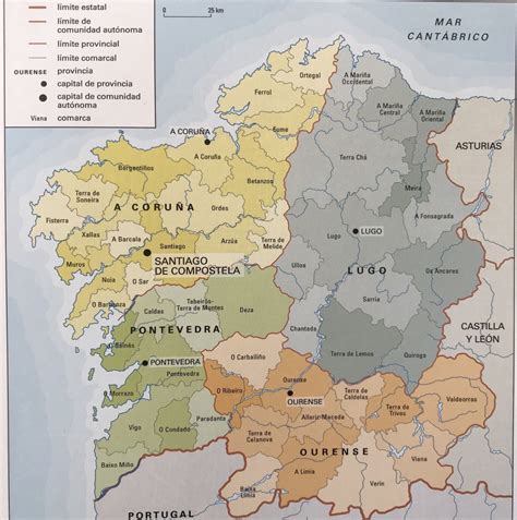 Mapa de Galicia con las provincias señaladas