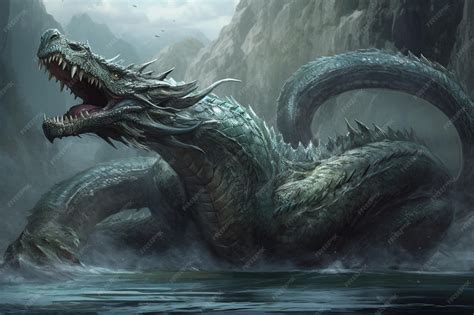 Representación de un dragón de agua atacando