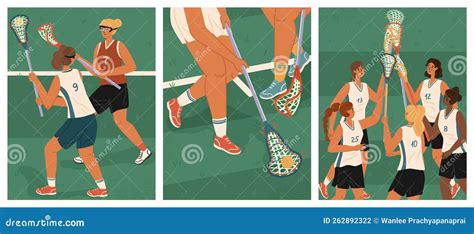 Ilustración de jugadoras de lacrosse femenino en acción