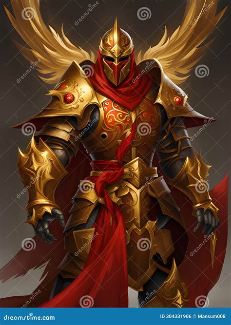 Ilustración de Derieri con su armadura roja y alas negras