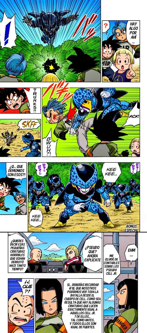 Goten y Trunks siendo apartados por Cell Max