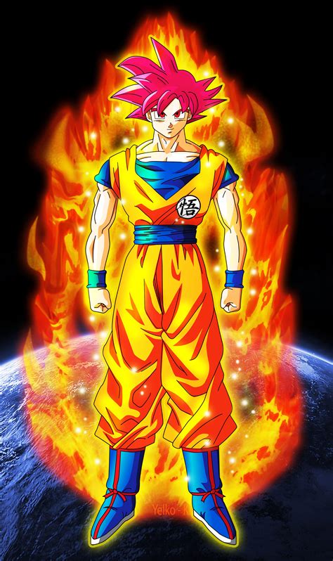 Ilustración de Goku en Super Saiyan God