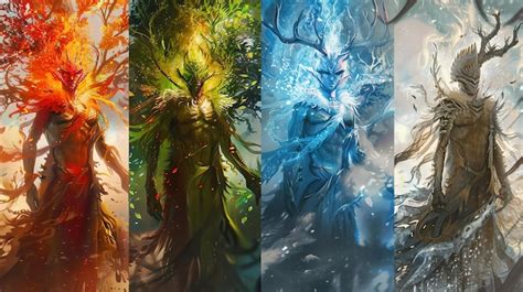 Ilustración de espíritus elementales