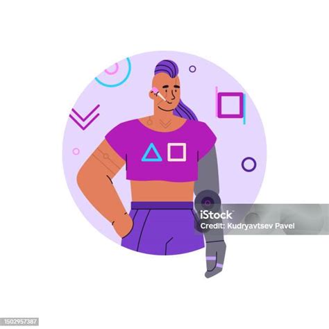 Ilustración de un personaje con prótesis cibernéticas