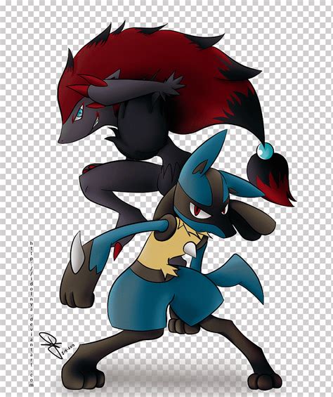 Ilustración de Lucario y Zoroark besándose apasionadamente