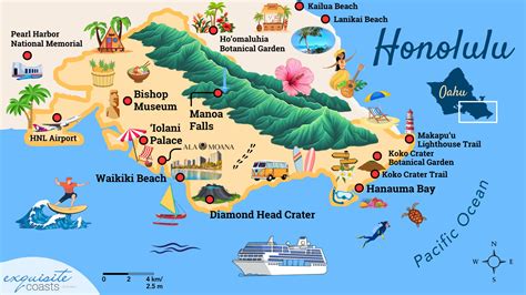 Mapa de Honolulu de principios del siglo XX con la Avenida Kamehameha destacada