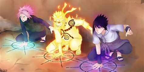 El Equipo 7 (Naruto, Sasuke, Sakura) entrenando