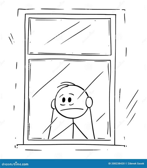 Ilustración de un personaje triste mirando a través de una ventana
