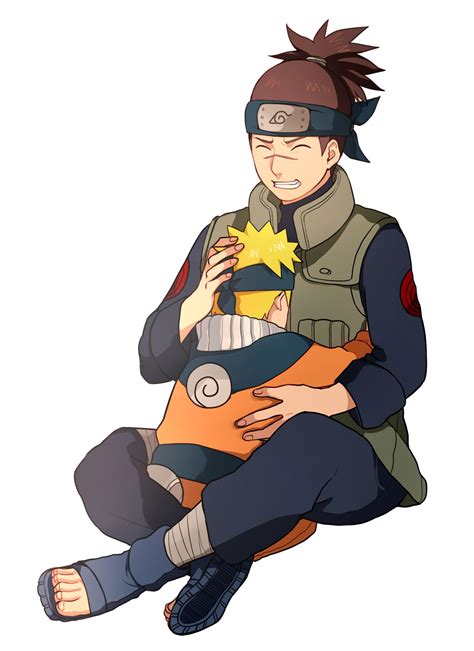Iruka entregando su banda a Naruto
