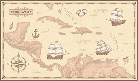 Mapa del Caribe con rutas piratas