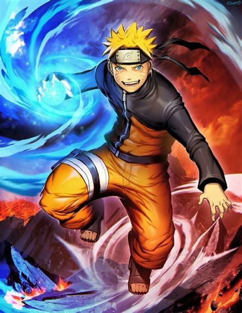 Ilustración de Naruto Uzumaki utilizando una técnica de Rasengan.