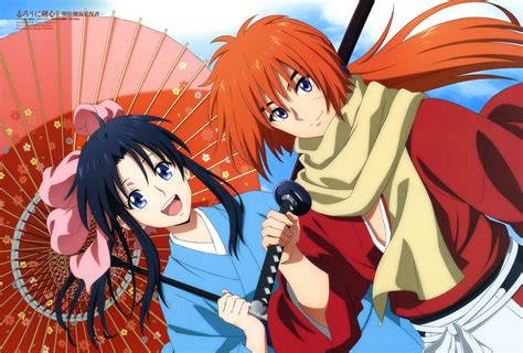 Ilustración de Kenshin y Kaoru abrazándose bajo la nieve