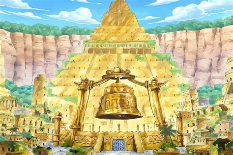 Luffy haciendo sonar la campana de oro de Shandora