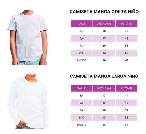 Tabla de tallas de camisetas infantiles