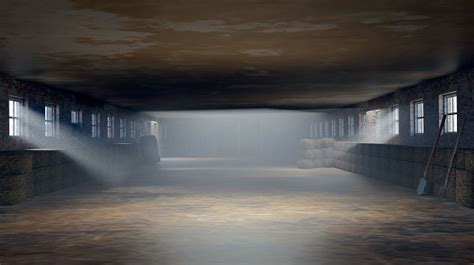 Ilustración de almacén oscuro y misterioso