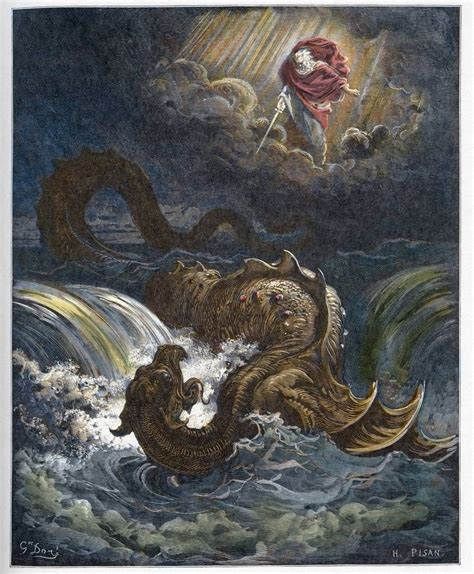 Grabado de Gustave Doré: La destrucción de Leviatán